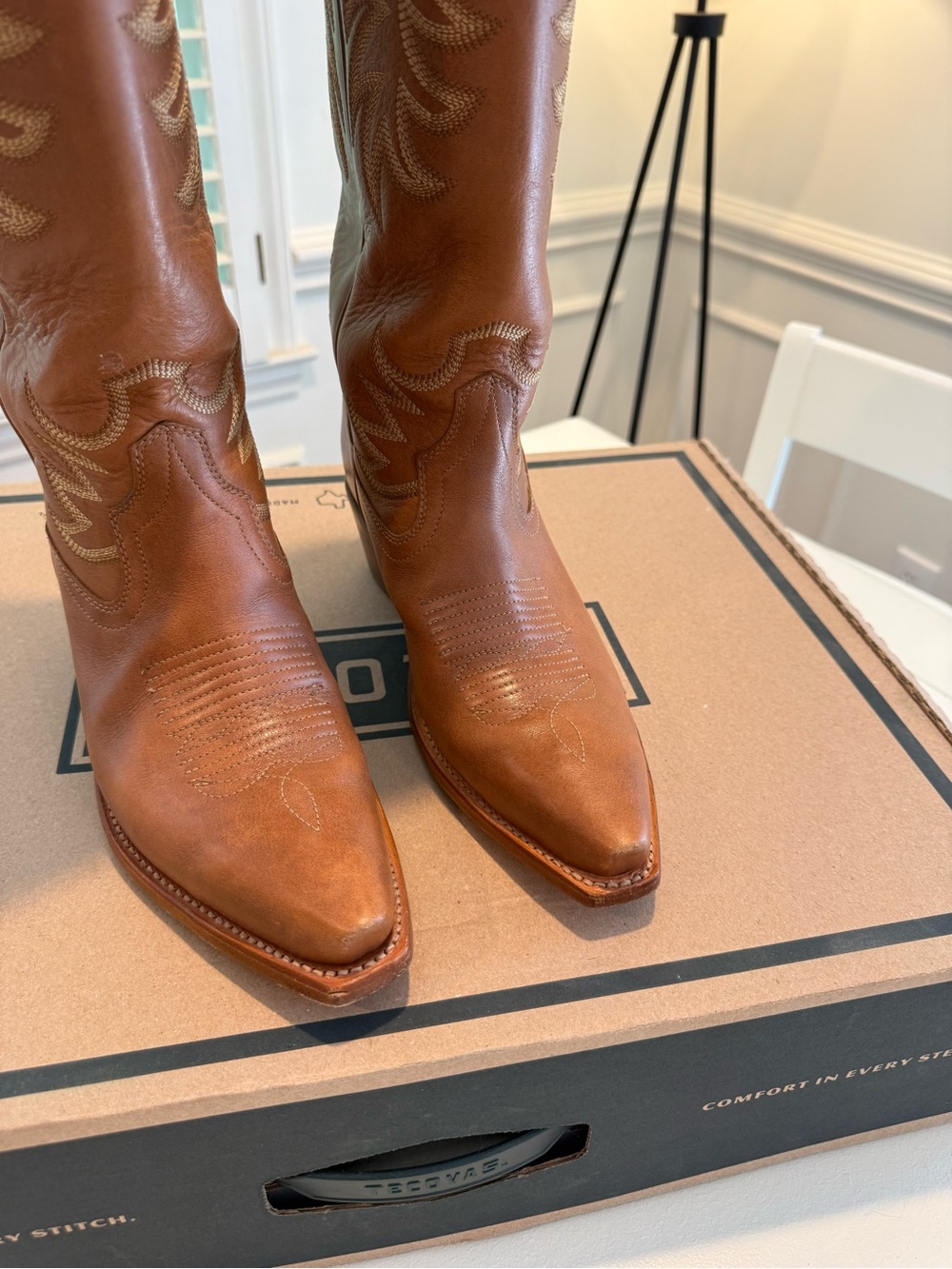 Tecovas Annie Brown Leather Western Heeled Boots - 8.5 B Bovine Caramel - Picture 9 of 16